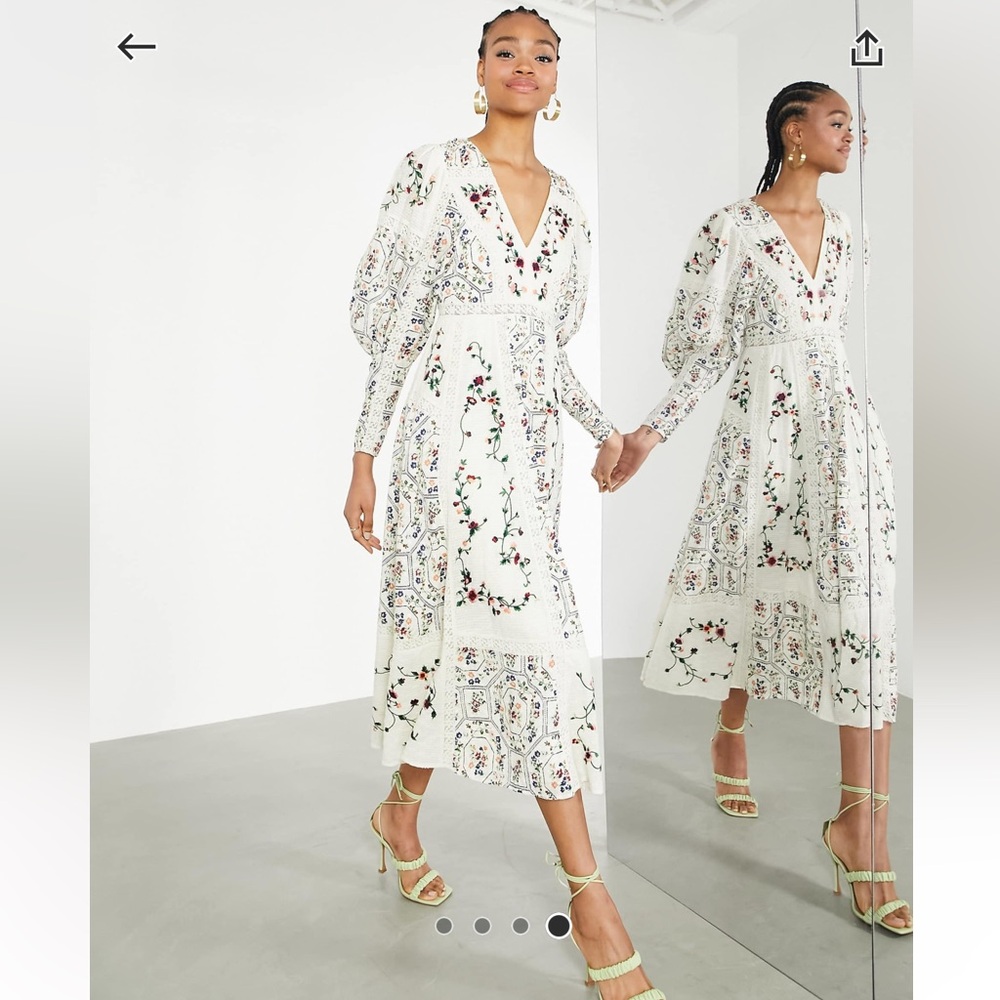 ASOS design floral embroidered midi dress with lace inserts 6